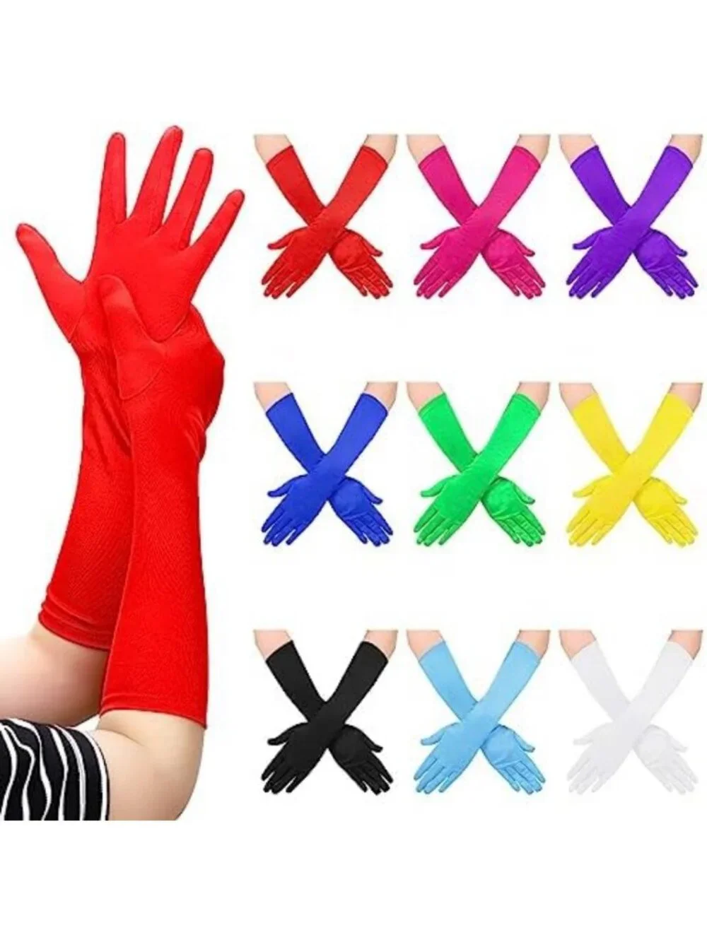 Elegant 9 Pcs Elbow Length Satin Gloves for Women - 1920s Opera Party Mittens